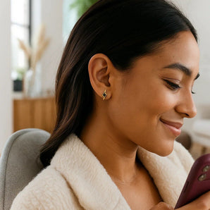 14k Yellow Gold and Enamel Black Lightning Bolt Stud Earrings RCJ