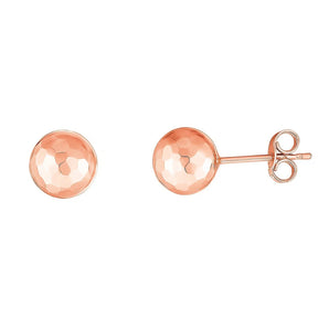 14k Rose Gold Ball Earrings with Faceted Texture(7mm) RCJ