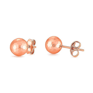 14k Rose Gold Ball Earrings with Faceted Texture(7mm) RCJ