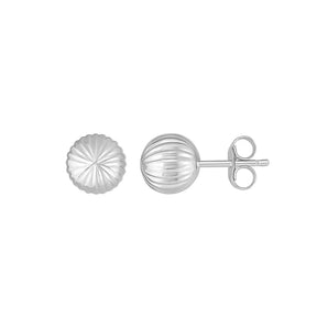 14K White Gold Ball Earrings with Linear Texture(5mm) RCJ