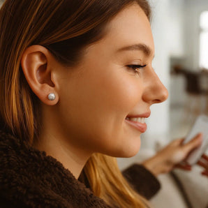 14K White Gold Ball Earrings with Linear Texture(5mm) RCJ