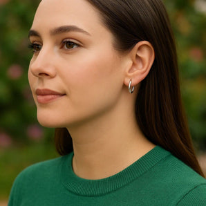 14k White Gold Petite Polished Round Hoop Earrings(1.3x11.5mm) RCJ