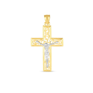 14k Two Tone Gold High Polish Diamond Cut Cross Pendant RCJ