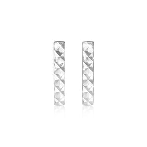 14k White Gold Textured Bar Earrings RCJ