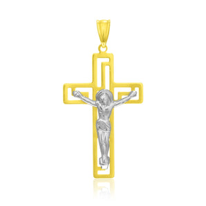 14k Two-Tone Gold Cross with Figure Pendant RCJ