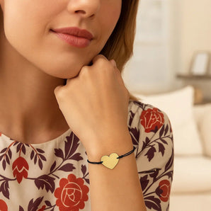 9 1/4 inch Black Cord Adjustable Bracelet with 14k yellow Gold Heart RCJ