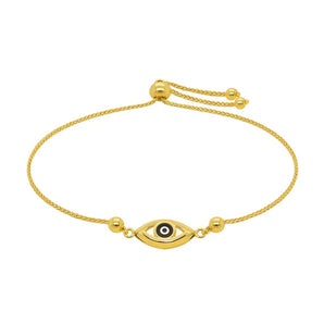 14k Yellow Gold Adjustable Evil Eye Bracelet (1.00 mm) RCJ