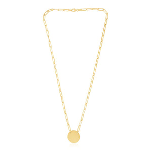 14k Yellow Gold High Polish Circle Disc Paperclip Link Necklace RCJ