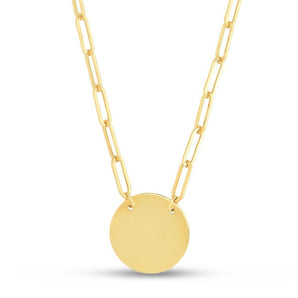 14k Yellow Gold High Polish Circle Disc Paperclip Link Necklace RCJ