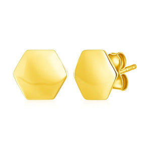 14k Yellow Gold Hexagon Stud Earrings RCJ