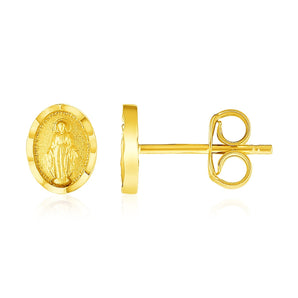 14k Yellow Gold Oval Virgin Mary Earring RCJ