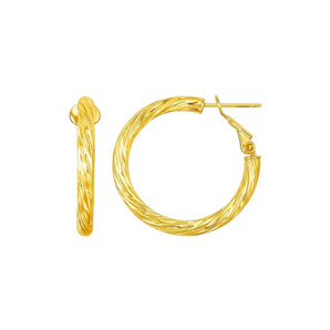 14k Yellow Gold Petite Twisted Round Hoop Earrings(3x15mm) RCJ