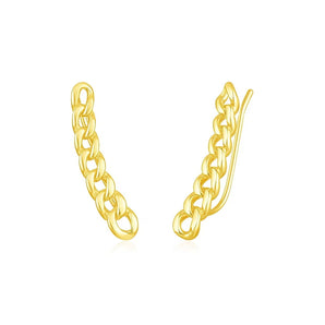 14k Yellow Gold Ear Climber Earring with Chain Links RCJ