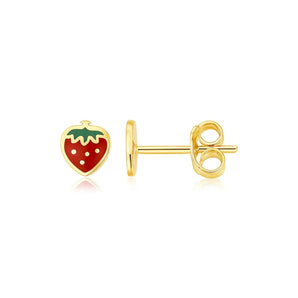 14k Yellow Gold Enameled Strawberry Childrens Earrings RCJ