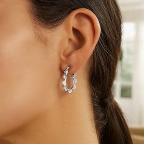 14k White Gold Scalloped Hoop Earrings RCJ