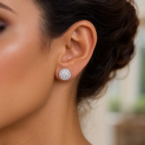 White Tone Crystal Ball Stud Earrings in 14k Yellow Gold(8mm) RCJ