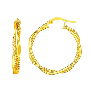 14k Yellow Gold Two Part Textured Twisted Round Hoop Earrings(3x25mm) RCJ