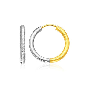 14k Two-Tone Gold Hoop Earrings with Textured Style(2.5x15mm) RCJ