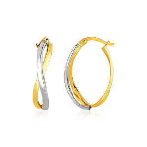 14k Two-Tone Gold Twisted Style Polished Hoop Earrings RCJ