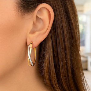 14k Two-Tone Gold Twisted Style Polished Hoop Earrings RCJ
