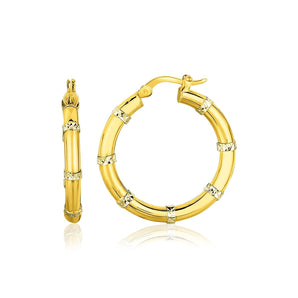 14k Two-Tone Gold Alternate Textured Hoop Earrings RCJ