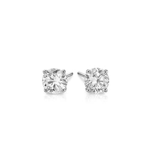14k White Gold Stud Earrings with White Hue Faceted Cubic Zirconia(6mm) RCJ