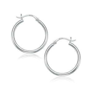 10k White Gold Polished Hoop Earrings (2x25mm) RCJ