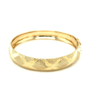 10k Yellow Gold Dual-Textured Diamond Pattern Bangle (12.00 mm) RCJ