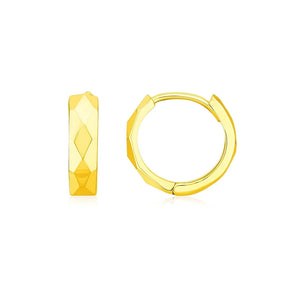 14K Yellow Gold Diamond Motif Faceted Huggie Earrings RCJ