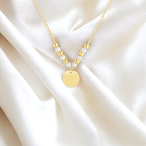 Beaded Pearl Disc Drop Pallina Necklace