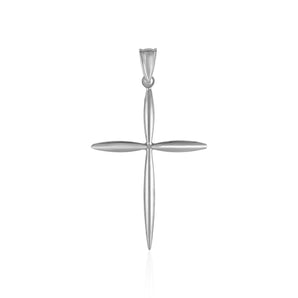 14k White Gold Rounded and Pointed Cross Pendant RCJ