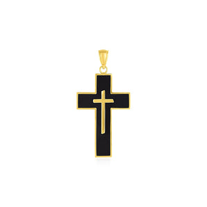 Cross Pendant with Black Enamel in 14k Yellow Gold RCJ