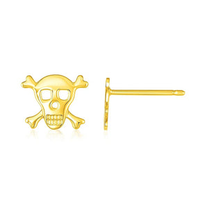 14K Yellow Gold Skull and Crossbones Post Earrings RCJ