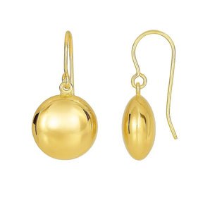 14k Yellow Gold Puffed Circle Shape Drop Earrings RCJ