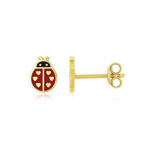 14K Yellow Gold Ladybug Enamel Earrings RCJ