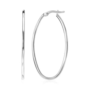 14k White Gold Slim Oval Shape Hoop Earrings RCJ