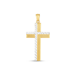14k Two Tone Gold High Polish Diamond Cut Cross Pendant RCJ