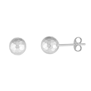 14k White Gold Ball Earrings with Faceted Texture(7mm) RCJ