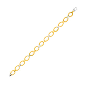 14k Two-Tone Gold Chain Bracelet with Textured Oval Links (6.35 mm) RCJ