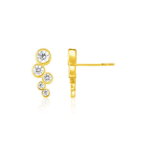 14k Yellow Gold Climber Post Earrings with Circles and Cubic Zirconias RCJ