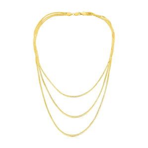 14k Yellow Gold Three Strand Herringbone Chain Necklace RCJ