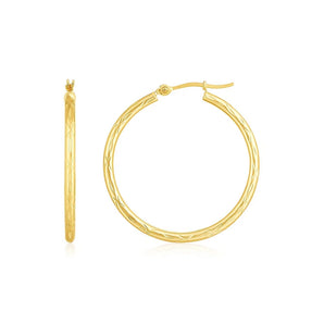 14K Yellow Gold Diamond Cut Hoop Earrings(2x30mm) RCJ