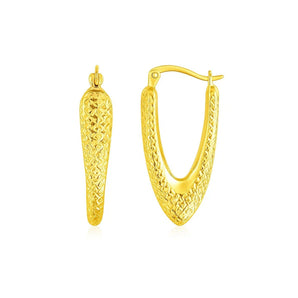 14k Yellow Gold V Shaped Puffed Hoop Earrings RCJ