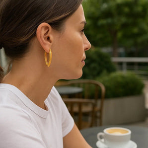14k Yellow Gold V Shaped Puffed Hoop Earrings RCJ