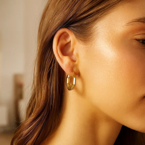 14k Yellow Gold Octagon Hoop Earrings RCJ