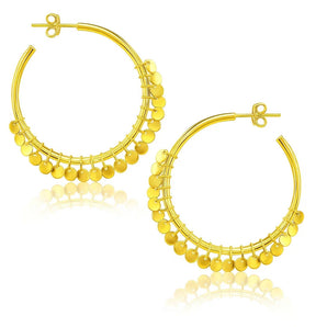14k Yellow Gold Hoop Style Earrings with Dangling Sequins(1.5x30mm) RCJ