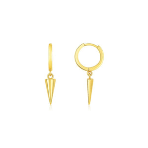 14K Yellow Gold Dangling Spike Drop Hoop Earrings RCJ