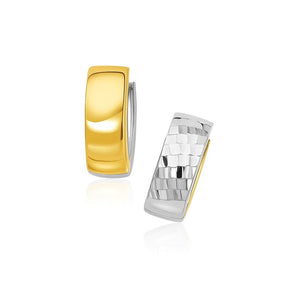 14k Two-Tone Gold Polished and Textured Hoop Style Earrings RCJ