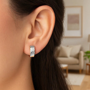 14k Two-Tone Gold Polished and Textured Hoop Style Earrings RCJ