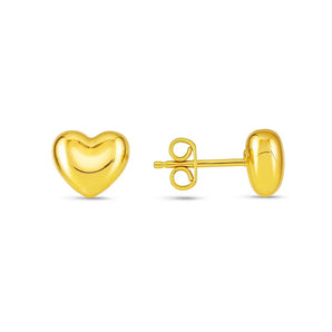 14k Yellow Gold Puffed Heart Shape Shiny Earrings RCJ